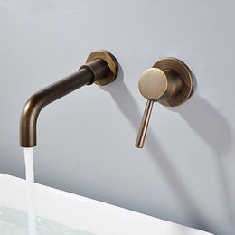 Basin Faucets Wall Mounted Brass Bathroom Sink Basin Mixer Tap Faucet Chrome In-wall Faucet Dual Handle Antique Bathroom