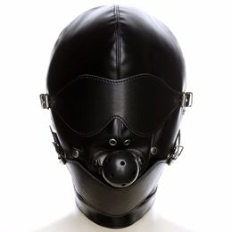 Pu Leather Fetish Mouth Gag Harness Headgear Hood Eye Mask Head Cover Bondage Restraint Adult Costume Sm Sex Game Toy For Couple Y190716