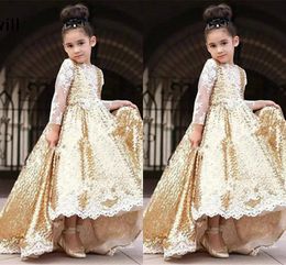 Hi Lo Princess Flower Girl Dresses With Sleeves Lace Applique Ball Gown First Communion Dress Kidd Prom Gowns Pageant Dress Toddlers