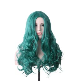 good fiber NZ - WoodFestival women's green wig long curly hair heat resistant fiber wavy wigs synthetic cosplay good quality