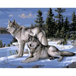 Painter Dream: DIY Oil Painting By Numbers Wolf/Dog Theme 50*40CM/20*16 Inch On Canvas For Home Decoration Kits [Unframed]