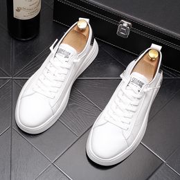 2020 New Men's Trendy white lace-up comfort lace-up Shoes Loafers Casual Flats Shoes Male Homecoming Prom shoes web celebrity