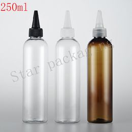 250ml X 20 transparent/brown pointed mouth top cap plastic bottle containers, DIY painting empty plastic bottles jam bottle
