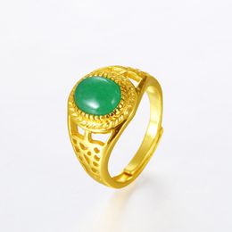 Jade Ring Adjust Yellow 18K Gold Filled Classic Womens Mens Ring Band Wedding Jewellery