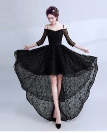 2020 New Gothic Black Lace High Low Wedding Dresses With 3/4 Sleeves Off the Shoulder Vintage non White Bridal Gowns With Colour Cheap