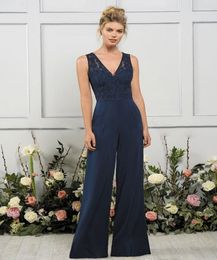 Jasmine Jumpsuits Bridesmaids Dresses V Neck Dark Navy Maid of Honour Gowns Beach Cheap Wedding Guest Party Gowns Vestidos De Novia