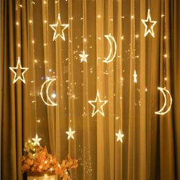 Moon Star Led Curtain Lamp String Christmas Lights Decoration Holiday Curtain Party Wedding Neon Lantern 220v fairy light