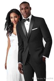 Handsome One Button Groomsmen Peak Lapel Groom Tuxedos Men Suits Wedding/Prom/Dinner Best Man Blazer(Jacket+Pants+Tie+Vest) 657
