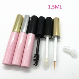 1.5ML 100pcs Empty Pink Lip Gloss Bottle Gold Cap, DIY Plastic Pink Eyeliner Tube With Black Cap, Mascara Tubes Black Cap