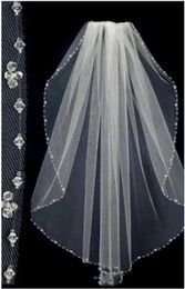 2019 Sparkling High Quality 1 Layer Beads Bridal Veils With Free Comb White  Ivory Bridal Wedding Accessorie