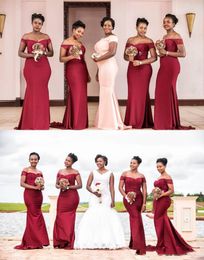 Off Shoulder Mermaid Dark Red Bridesmaid Dresses Long Simple African Style Maid Of Honor Dress New Wedding Guest Dress Formal Evening Gown