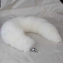 50cm/20" - Real Genuine White Fox Fur Tail Plug Metal Stainless Butt Toy Plug Insert Anal Sexy Stopper