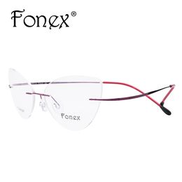 Wholesale- Fashion for Women Cat Eye Rimless Glasses Women Optical Memory Titanium Eyeglasses Myopia Frame Eyewear Silhouett