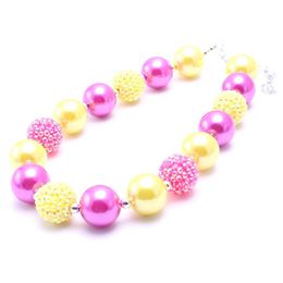 Fashion Yellow+Hot Pink Colour Kid Chunky Necklace Designable Children Bubblegum Bead Chunky Necklace Jewellery For Toddler Girls