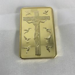 100 pcs The Ten Commandents coin religious Jesus on cross gold plated ingot badge 50 mm x 28 mm home decoration collectible souvenir coin