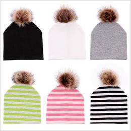 Stripe Baby Pompon Hat Cute Girls Outdoor Winter Knitted Cap Fashion Kids Travel Solid Color Beanies Hat Casual Beanie Ski Cap TLZYQ1330
