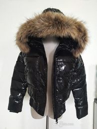 M Women Jacket Thickening Short Parkas 100% Real Raccoon Fur Collar Hood Down Coat Black/red Color jacketstop