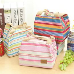 Portable Lunch Bag Oxford Stripe Cooler Thermal Insulation Travel Picnic Food Lunch Bag Picnic Tote Case Storage Bag