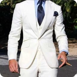 New Design One Button Groom Tuxedos Peak Lapel Groomsmen Mens Suits Wedding/Prom/Dinner Blazer (Jacket+Pants+Vest+Tie) K256