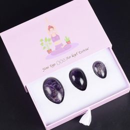 Amethyst Yoni Egg with Gift Box Massage Eggs Natural Stone Crystal Egg Drill Massage Eggs Ball Kegel Exercise Pelvic Floor Muscle Vaginal