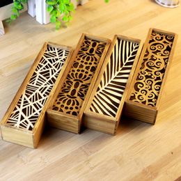 Fashion Vintage Style Convenient Hollow Wood Pencil Case Jewelry Storage Box Wooden Organizer Drawer Pen Holder School Gift LX8907