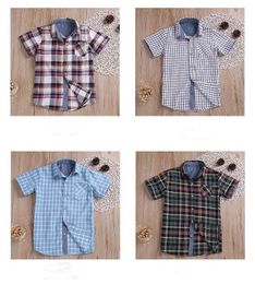 Baby Boy Clothes Kids Summer Solid Plaid T-shirts Short Sleeve Loose Tops Cotton Grid Casual Shirts Toddler Boutique Gentleman Suit EZYQ336