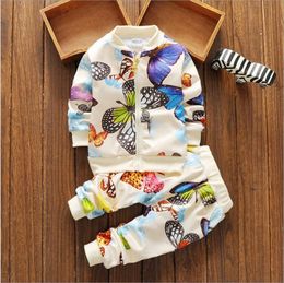 Toddler Baby Girls Colourful Butterfly Suit Kids Full Sleeves Jacket Pants Clothes Suit Autumn Children Leisure Clothing Set