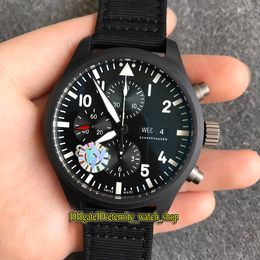 ZF Top version Pilot Spitfire fighter Series Ceramic Case 389101 Black Dial ETA 7750 Chronograph Automatic Mens Watch Nylon Sport Watches