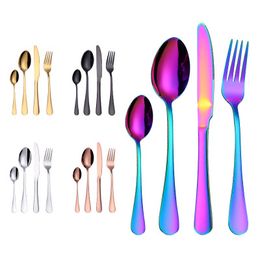 Multi-Colors Rainbow Cutlery Set Dinnerware Set Black Cutlery Kit Fork Knife Stainless Steel Silverware Home Tableware Set YD0427