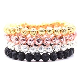 4colors 8mm Lava stone Bracelets Electroplated volcanic stone Essential Oil Perfume Diffuser Bracelets Stretch Yoga Jewellery
