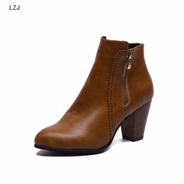 hot salewomen fashion shoes vintage boots thick women ankle boot high heel leather ankle boots female winter warm laceup shoes botas