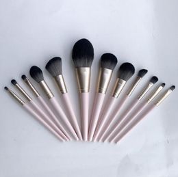 Premium 12Pcs makeup brushes set wood handle super soft nylon hair brush for eye shadow loose powder cosmetics DHL Free