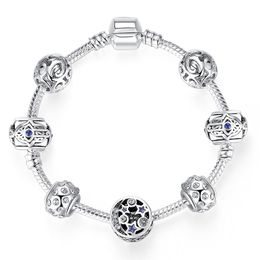 Hollow Star Beaded Bracelets Pan Dora Designs 925 Silver Fashion Fatima Hamsa Hand Evil Eye Crystal Beads Bangle Girls Women Charm Jewelry