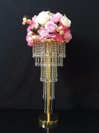 New Wedding gold crystal table metal centerpiece candelabra gold flower stand gold candle holder centerpieces for wedding table decor370