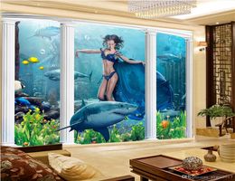 Custom Photo 3d Wallpaper 3D Shark Dolphin Underwater World Mermaid Coral Three-dimensional Background Wall Seascape Wallpaper