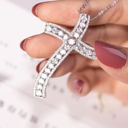 New 925 Silver Exquisite Bible Jesus Cross Pendant Necklace for women men Crucifix Charm Simulated Platinum Diamond Jewelry N018