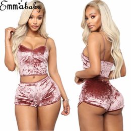 Women Sexy Velvet Two-piece Lingerie Crop Top+Shorts Sleepwear Lace Nightwear Underwear Pajamas Chemise Sets Black Pink Gray