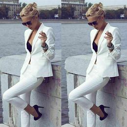 White Women's Pant Suits Slim Fit Custom Made Mother's Dress Ladies Formal Office Evening Work Wear Tuxedos(Jacket+Pants)