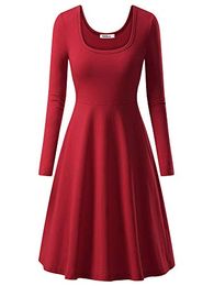 MSBASIC Women Simple Designed Long Sleeve Round Neck Casual Flared Midi Dress