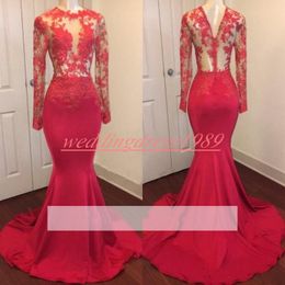 Stunning Long Sleeve African Mermaid Prom Dresses Satin Illusion Sheer Arabia Plus Size Long Party Formal Gowns Vestido de fiesta Evening