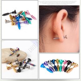 10 Colour Stainless steel Hypoallergenic Stud Earrings Men women Unisex screw Piercing Ear Rings Fashion Punk Halloween Jewellery Gift256+8