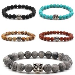 Newest Fashion Agate Beads Jewellery Lava Volcanic Stone 8 Mm Owl Bracelet Volcanic Stone Bracelet Jewellery Couples Bracelet 6 Styles