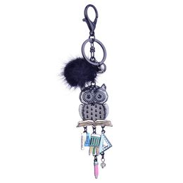 Key Chain Black Pompom Owl Keyring Cartoon Animal Bird Trinket Jewellery Fashion Car Accessories Keychains Men Women