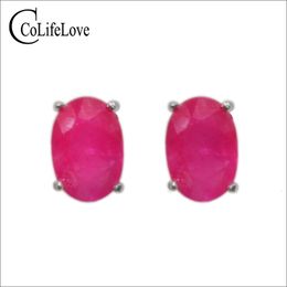 100% natural ruby silver earrings 4 mm * 6 mm ruby stud earring simple 925 silver ruby earrings classic gemstone jewelry for wedding
