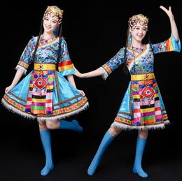 New Adult Female Mongolian Dance short thnic minority stage performance Mongolian headwear+robe good quality dress Customised unique