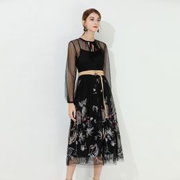 sale summer ins wholesale runway new hot Hign-End Occident Crew neck Long sleeves Zipper Panelled Hollow out sexy new Dresses