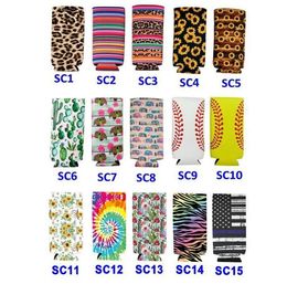 DHL Slim Can Sleeve Sunflower Neoprene Insulator Cooler Baseball Can Holder Water Bottle Covers Bottle Case Pouch Leopard Flower 10 Style