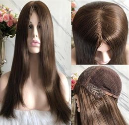 Melhores Sheitels 4x4 Cor Silk Top judaica Wigs cabelo castanho claro # 6 Finest Europeia Virgem Kosher Cabelo Humano Perucas Capless Perucas frete grátis