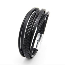 Hand-woven multi-layer men's jewelry jewelry national style retro alloy magnetic buckle leather bracelet WY237