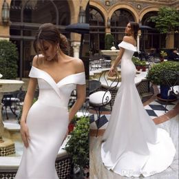 Beach Simple Cheap Satin Off Shoulder Mermaid Sweep Train Plus Szie Bohemian Wedding Dress Bridal Gowns Vestidos De Noiva